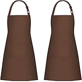 Jubatus 2 Pack Bib Aprons with 2 Pockets Cooking Chef Kitchen Apron for Women Men, Brown