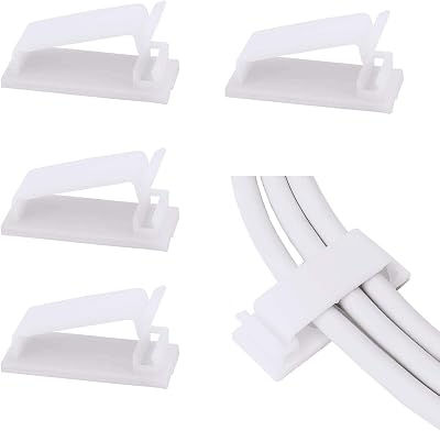 SOULWIT 50-Pcs Self Adhesive Cable Clips Cable Organisers White