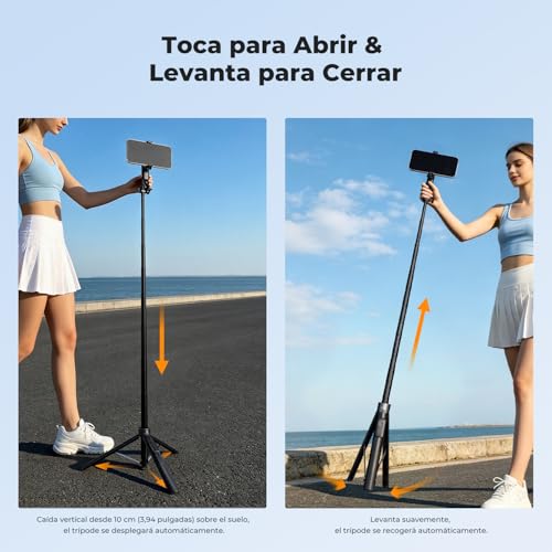 K&F CONCEPT 180cm Trípode para móvil, Palo Selfie magnético y con Pinza, luz Relleno y Mando a Distancia, Soporte automático Compatible con iPhone 17-12, Osmo Pocket 4/3 e Insta360 X5 Luna Ultra
