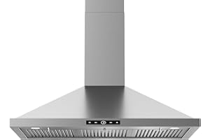 VIKIO HOME Wall Mount Range Hood 36inch, 580 CFM, Ducted/Ductless Convertible, Stainless Steel Kitchen Vent Hood with 3-Speed Fan and LED Lights