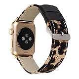 For Apple Watch Band 38MM, HP95(TM) Fashion Classic Leopard Leather Canvas iWatch Wrist strap For Apple Watch 38mm (Brown)