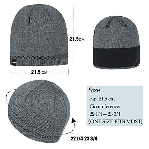 Bodvera Mens Winter Warm Knit Beanie Hats Tactical Fleece Plain Toboggan Ski Skull Cap,(Grey)