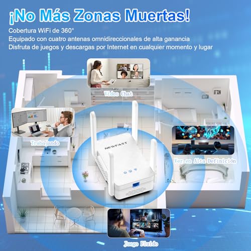 NEWFAST WiFi Repeater 3000Mbps WiFi Signal Amplifier AX3000 WiFi Repeater 5.8/2.4GHz, Gigabit Port, 4 Antennas, WPA3, IEEE802.11ax/AC/b/g/n