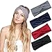 DRESHOW Cross Headbands Vintage Elastic Head Wrap Stretchy Moisture Hairband Twisted Cute Hair Accessories (4 Pack Cross Cloth: Black, Burgundy, Grey, Navy)