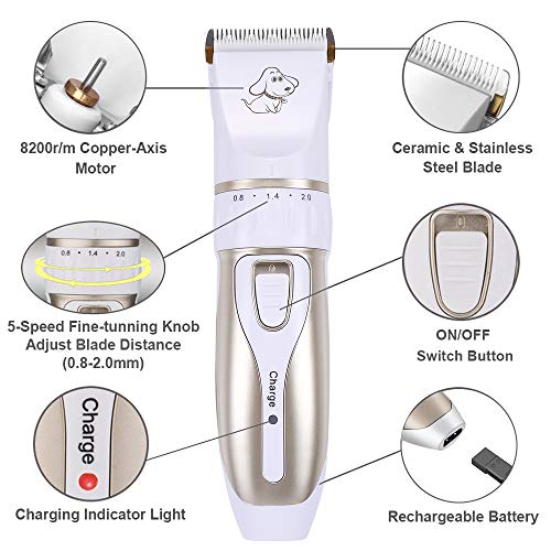 AONOKOY Dog Clippers Low Noise Dog Grooming Kit Rechargeable Cordless Electric Pet Shaver Professional Dog Hair Trimmer Set for Dogs Cats and Other Animals - Thumbnail 2