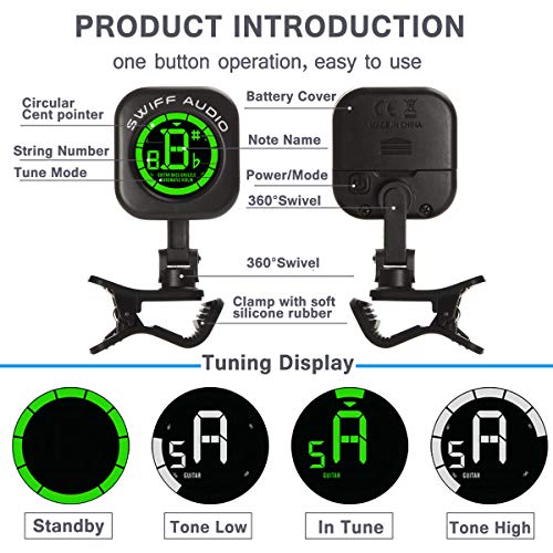 Guitar Tuner Clip-On for All Instruments - Acoustic, Electronic or Bass Guitar, Violin, Ukulele, Mandolin, Banjo & Chromatic - Thumbnail 4