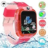 SZBXD Kids Waterproof Smart Watch Phone, LBS/GPS Tracker Touchscreen Smartwatch Games SOS Alarm Clock Camera Smart Watch Christmas Birthday Gifts for School Boy Girls (Light Pink)