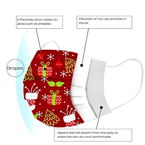 Ahagogo 50Pcs Christmas Cute Disposable_Face_Masks with Package, Clean 3-ply Face Mouth Protection Pads for Children,High Filtration and Ventilation Security