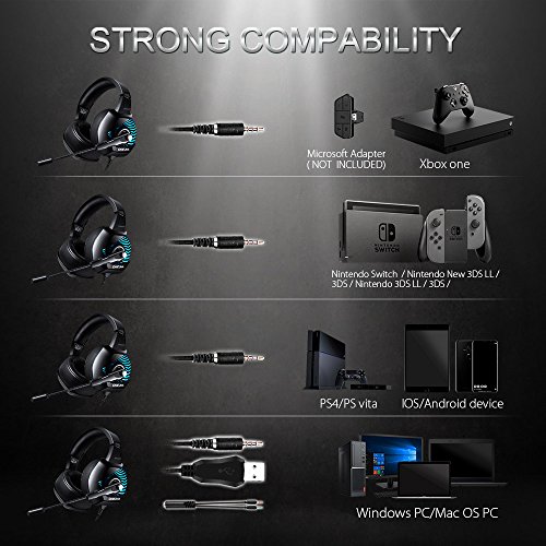 ONIKUMA Gaming Headset - 3.5mm USB Headset for PS4, Xbox One, Nintendo Switch, PC. Over-Ear Gaming Headphone with Stereo Surround Sound, Soft Memory Earmuff, Noise-Canceling Microphone & LED Light - Thumbnail 5