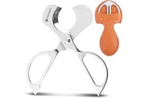 KEENSUN Cigar Scissors Cutter, Stainless Steel Guillotine Double Blade Straight Cut Scissors (Silver) with Leather Case Cigar Accessories for Cigars(2.09" Handle Width)