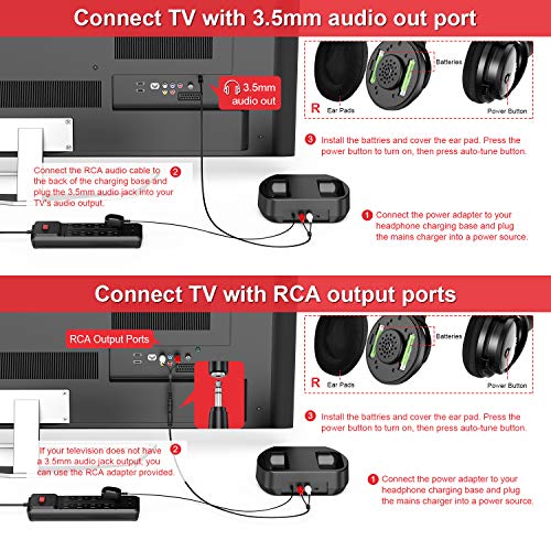 RCA Wireless TV Headphones, Over Ear Headphones for TV Watching, PC Phone MP3 iPod VCD DVD, Headphones for Seniors Hard… - Imagen 7