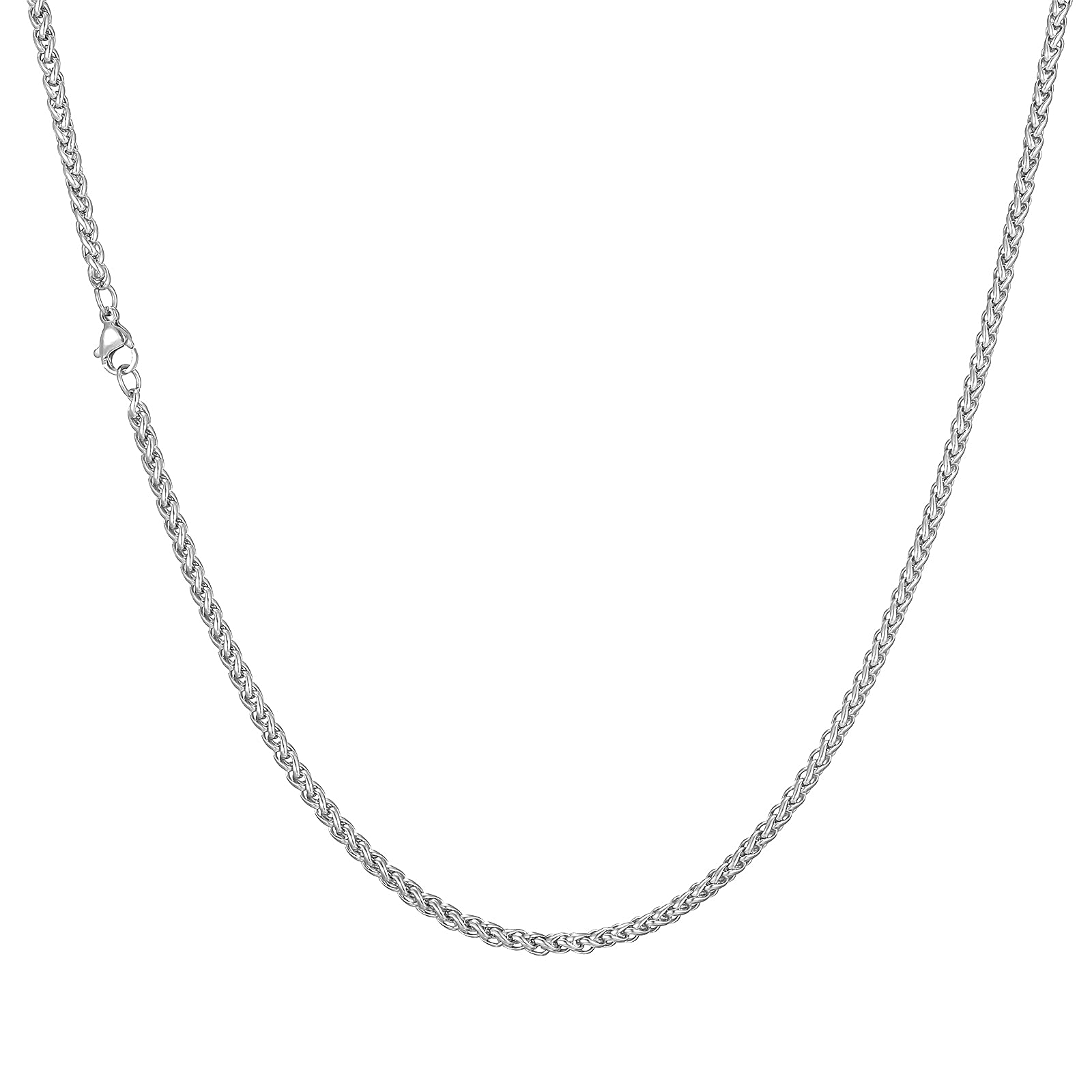 HSWYFCJY Mens Wheat Chain Necklace Silver Men Braided Chain Necklace 3MM Stainless Steel Necklace 56 cm Long Fashion Jewellery Gifts for Men Women