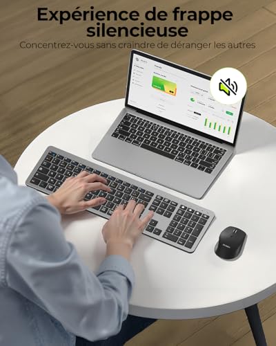 seenda COE300 Wireless Bluetooth AZERTY Keyboard Mouse | Multi-Device Connection, Quiet, Ultra-Thin Keyboard, Mouse 4 Levels DPI, Compatible with Windows/Mac OS/iPad/Android