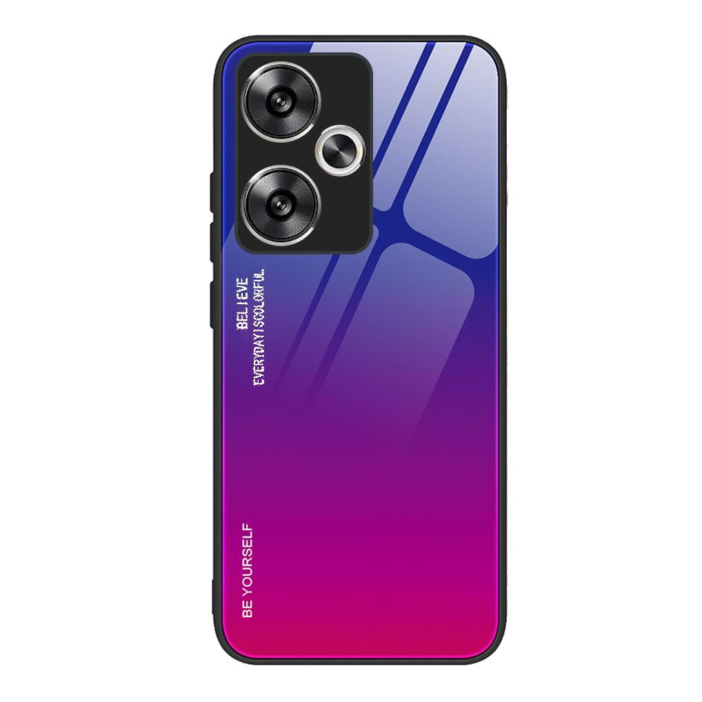 SEAHAI Case for Xiaomi POCO F6 5G, Ultra Thin Gradient Color Tempered Glass Hard Back & Soft Silicone TPU Bumper Hybrid Shockproof Cover, Colorful Purple
