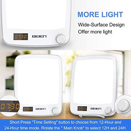 Light Therapy Lamp,BEIEN Dimmable Therapy Energy Light UV-Free 10000 Lux with Timer Setting,Sunrise Alarm Clock with 6 Alarm Sounds,Snooze Function,Standing Bracket for Home and Office Use
