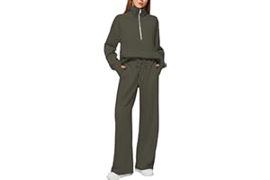 Casly Lamiit Women's 2 Piece Outfits Lounge Set 2024 Oversized Half Zip Sweatshirt Wide Leg Sweatpant Set Sweatsuit Tracksuit