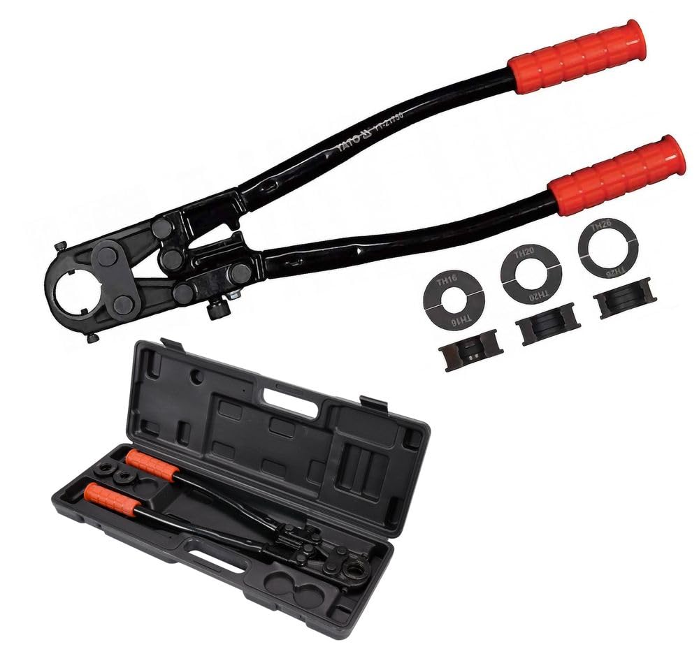 Yato Professional Aluminium Composite Pipe PEX-AL-PEX Crimping Pliers, 16-26 mm, TH & U Contour, 3-Piece Set, 4 kg, Red, Alloy Steel Handle
