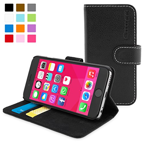 Snugg NuBuck Leather Fiber Card Holder Flip Stand Wallet Case for Apple iPhone 6s / 6 - Black