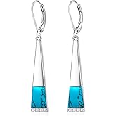 Talonior Turquoise Earrings for Women S925 Sterling Silver Leverback Dangle Earrings Trapezoid Jewelry Valentine's day Gift for Thanksgiving Christmas