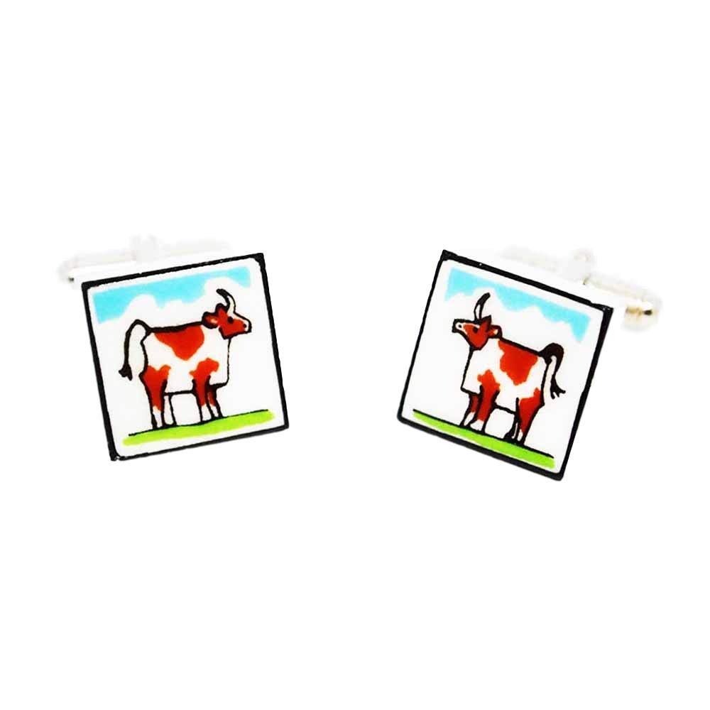 Brown Cow Cufflinks by Sonia Spencer, in Presentation Gift Box. Hand painted