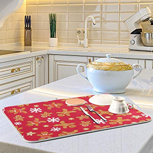Dish Drying Mats For Kitchen Counter, Christmas Gingerbread Family