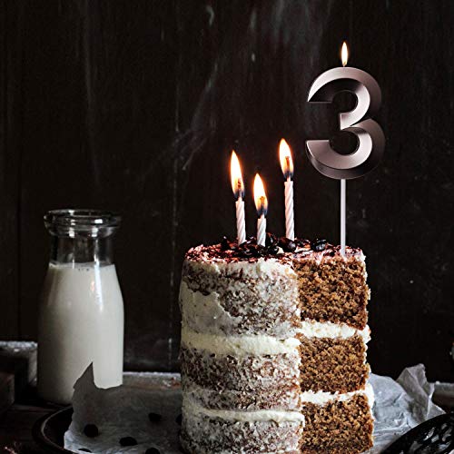 Birthday Candles Cake Number Candles - 2.76 INCHES Rose Gold Glitter Numeral Candles, Cake Topper Decorations for Birthdays, Weddings, Reunions, Theme Party, Candles Number (Birthday Candle 3)