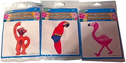 Pack Of Three Inflatable Characters For The Perfect Luau Party! Parrot, Aloha And Palm Tree Trio! Monkey, Parrot And Flamingo Trio! Perfect Summertime Decorations! (Monkey,Bird, Flamingo)