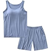 ASHER FASHION Pajamas for Women Two Piece Modal Loungewear Casual Tank Top & Shorts Sleepwear PJ Set with Built-in Bra