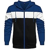 DUOFIER Men's Hoodies Zip Front Sweatshirt Color Blocking Hooded