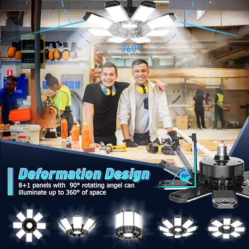 LAMLAMCK Garage Lamp 210W – 6 Pieces 21000LM 6500K Super Bright LED Garage Light with 8+1 Adjustable Panel, E26/E27 Sockets LED Lighting for Garage, Warehouse, Basement, Workshop and Storage Room