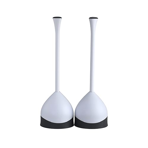 Clorox Toilet Plunger with Hideaway Caddy, Set of 2 – for Bathroom Organization and Storage, Bathroom Accessories, Toilet Unclogger, with Holder, White