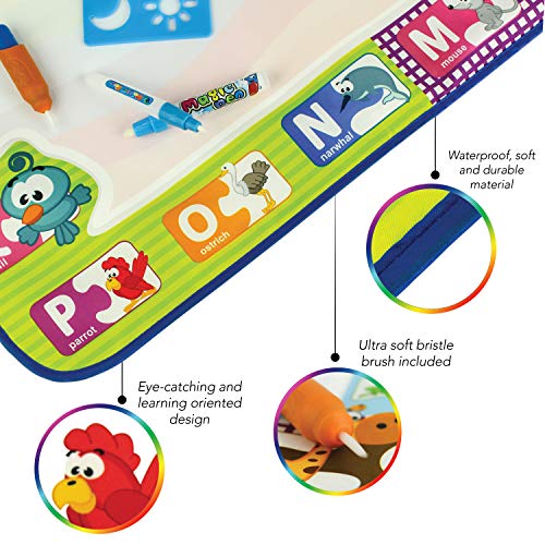Aqua Magic mat | Large Aquadoodle mat | Water drawing mat for toddler art | Mess free painting for toddlers, educational travel toy for toddler, boys and girls | Water doodle mat with bonus magic pens