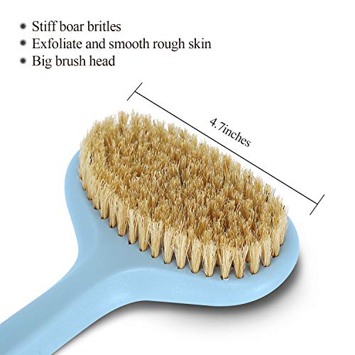 Body Brush for Dry or Wet Brushing,Stiff Bristles for Dry Skin Body Exfoliator, 18" Long Handle Shower and Bath Scrubber for Wash Brushing, Exfoliating,Leg Exfoliant Massage (Blue)