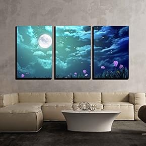 The Beauty Moon in The Night Sky x3 Panels