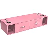 OmySalon Locking Wall Mount Styling Station, Beauty Barber Spa Equipment, Salon Cabinet Station for Hair Stylist,Bathroom Dresser with 5 Hair Dryer Holders,Pink