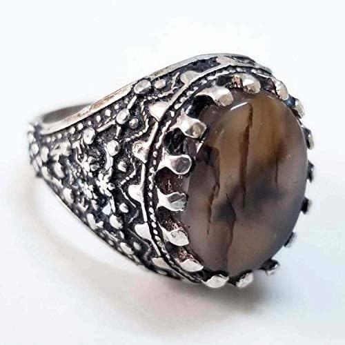unique 925 sterling silver ring genuine solomon yemen agate aqeeq stone