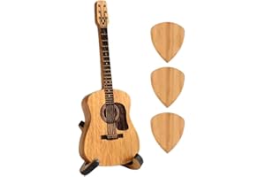 MANYUN Wooden Acoustic Guitar Pick Box with Stand, Wooden Guitar Picks Case, Wooden Guitar Picks Holder, Personalized Guitar Picks, 3 Pcs Engraved Guitar Picks Unique Music Gift