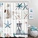 Nautical Shower Curtain, Marine Sail Boat Beach Starfish Shell Sea Life Shower Curtain with 12 Hooks, Waterproof Shower Curtain (White Blue #1, 70