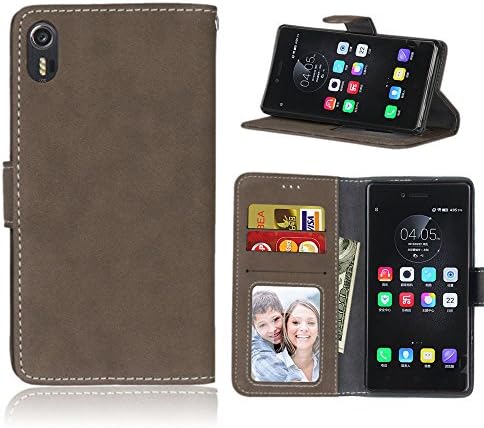 Janeqi for Lenovo Vibe Shot/Z90 Case Cover - Vintage frosted flip leather case anti-fall card bag business Case Cover - H1/Brown