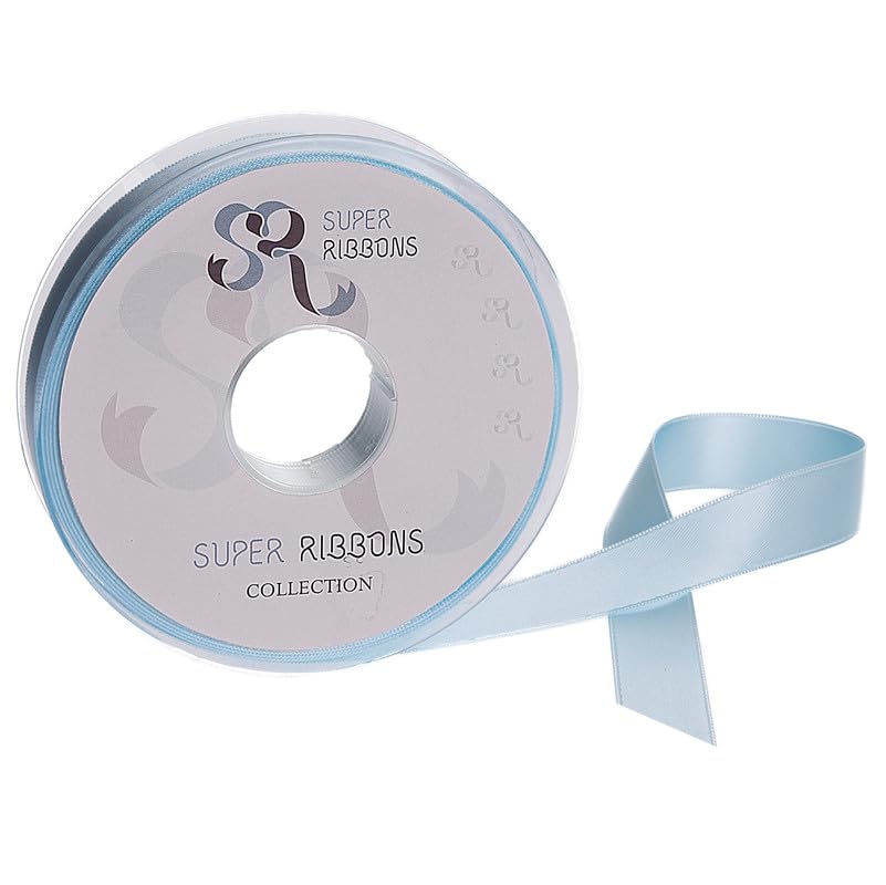SR SUPER RIBBONS®™- Full Reel 25mm Double Faced Satin Ribbon, 20 Metres on Reel - Baby Blue
