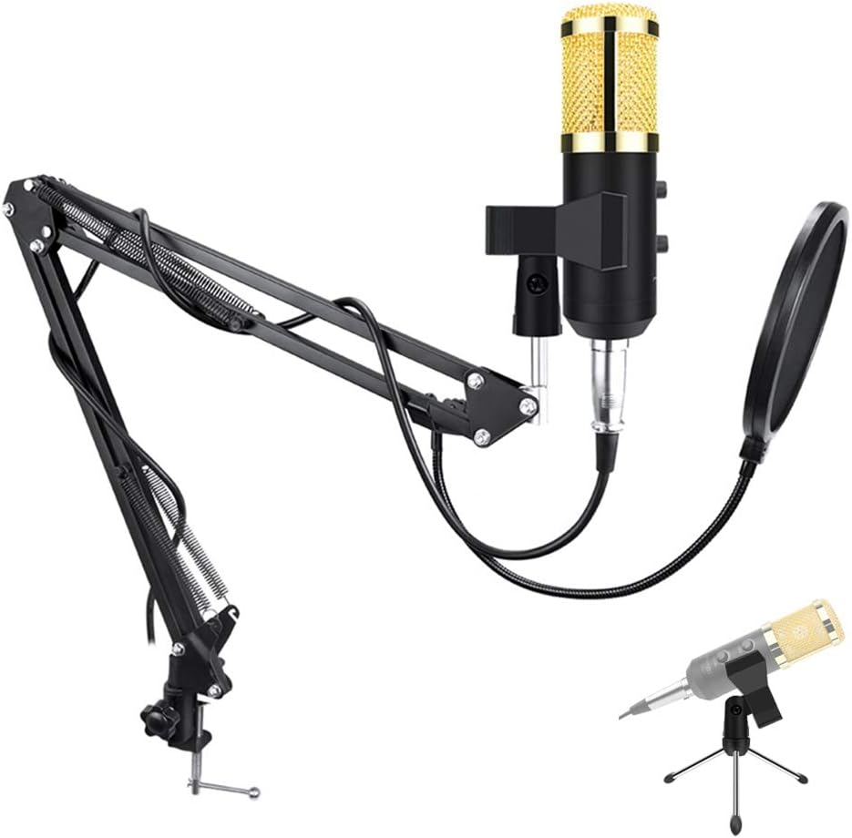 Professional Capacitor USB Microphone BM900 Applicable to Computer BM-800 Upgraded Audio Studio Vocal Recording KTV Adjustable Volume Microphone (Gold)