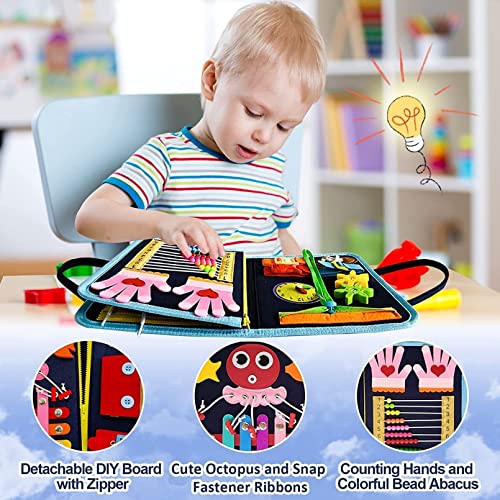 AM ANNA Busy Board Montessori Toy for 1 2 3 4 Year Old Toddlers, Toddler Travel Toys for Plane Car, Quiet Book, Sensory Toys for Toddlers 2 3 4, Montessori Toys for Toddler (Blue)
