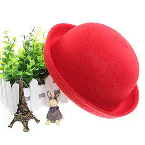 Eozy Women Wool Felt Roll Brim Bowler Derby Hats Billycock Cloche 22.5" Red - Thumbnail 2