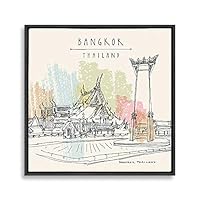 Framed Canvas Wall Art Travel Architecture Sketch Canvas Prints Home Artwork Decoration for Living Room,Bedroom - 16x16 inches
