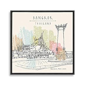 Framed Canvas Wall Art Travel Architecture Sketch Canvas Prints Home Artwork Decoration for Living Room,Bedroom - 24x24 inches