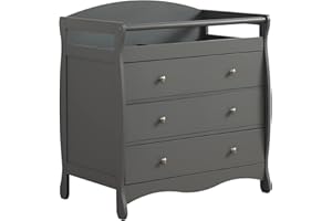 Karl home Changing Table Dresser Baby Diaper Changing Station Infant Nursing Table with 3 Drawers, Safety Rail & Strap for Bedroom, Nursery, Gray