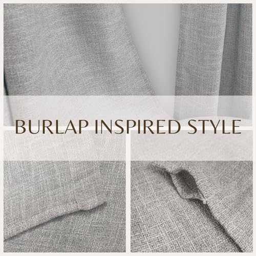 VOILYBIRD GREY PRIVACY THICK LINEN LOOK CURTAINS 84 INCHES LONG FOR LIVING ROOM, RUSTIC FARMHOUSE ROOM DARKENING DRAPES ROD POCKET 2 PANELS 52X84