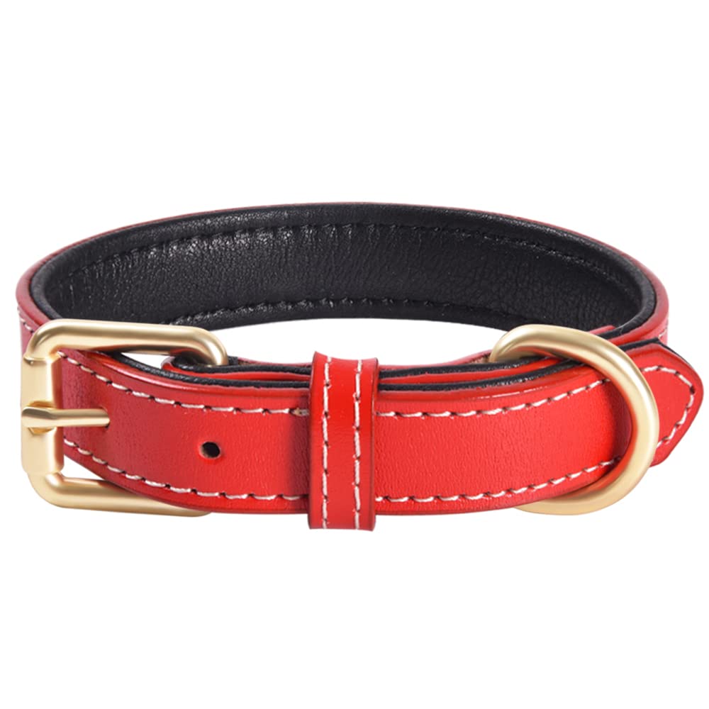 Genuine Leather Padded Dog Collar Comfortable Strong Soft Collars Best for Small Medium and Large Breed Dogs （Red）(S) — image 1