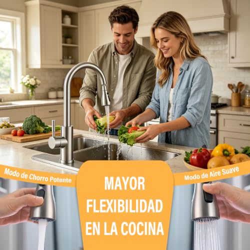 GALASALA Mezcladora para Fregadero, Llaves para Fregadero de Cocina con Manguera Extensible, Grifo de Cocina de Acero Inoxidable 304, Monomando para Freaadero de Alto Arco con 3 Modos de Agua