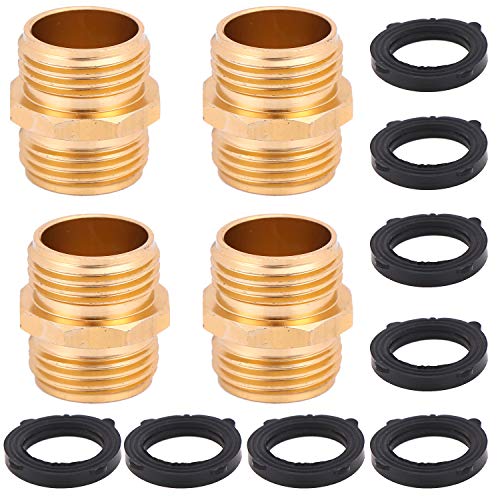 Xgood 4 Packs Double Male Connector Adapter 3/4 Inch Garden Hose Quick Connector to Hose Fitting Connect with Extra 8 Pieces Washer for Home Garden Supplies